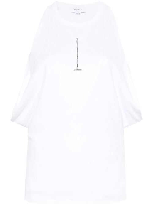 Women's Draped Ribbed Tank Top in Optical White Alexander McQueen | 804191QLADW9000